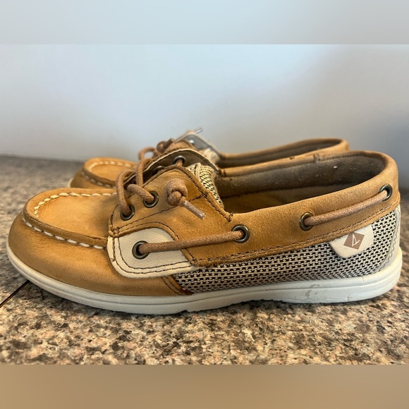 Sperry Other - Sperry Shoresider Jr Boat Shoes Kids Tan Leather Memory Foam Size 13M